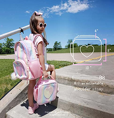 mibasies Girls Lunch Bag for Kids Rainbow Insulated Box with External Bottle Holder