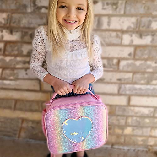 mibasies Girls Lunch Bag for Kids Rainbow Insulated Box with External Bottle Holder