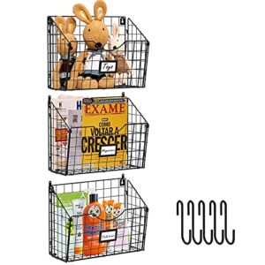 hanging metal wire storage basket – x-cosrack 3 tier office wall file organizer with hook & foldable magazine mail document rack & bathroom kitchen vegetable fruit spice baskets organizing and storage