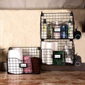 Hanging Metal Wire Storage Basket - X-cosrack 3 Tier Office Wall File Organizer With Hook & Foldable Magazine Mail Document Rack & Bathroom Kitchen Vegetable Fruit Spice Baskets Organizing and Storage