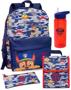 paw patrol backpack set kids 4 piece camo lunch box water bottle pencil case