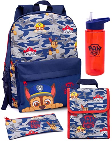 Paw Patrol Backpack Set Kids 4 Piece Camo Lunch Box Water Bottle Pencil Case