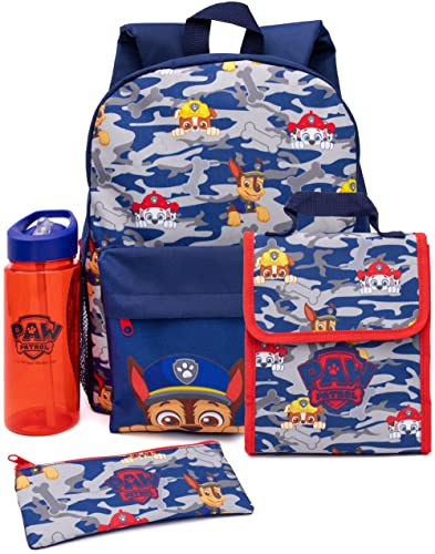 Paw Patrol Backpack Set Kids 4 Piece Camo Lunch Box Water Bottle Pencil Case