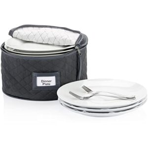 china storage case – dinner plate quilted case – 12 inches diameter x 7 inches height – gray – includes 12 felt separators