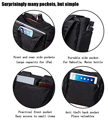 Scorlia Insulated Lunch Shoulder bag, Extra Large Lunch Tote Handbag, Durable Reusable Cooler Ladies lunch Box Bag with Side pockets, Tall Drinks Holder for Women Men Work, Black