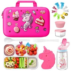 time4deals unicorn insulated lunch bag set bento lunch box for kids, bento-style leakproof 4 compartments lunch container water bottle ice pack muffin cup spoon bento box set kid toddler school lunch