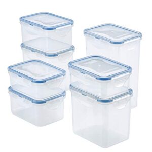 locknlock easy essentials food storage lids/airtight containers, bpa free, 14 piece – tall rectangle, clear