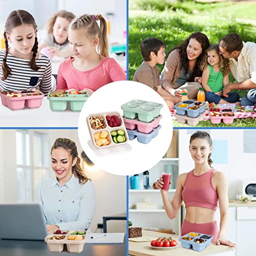 DESLON 4 Pack Snack Containers for Kids Adults, 4 Compartment Bento Snack Box, Reusable Meal Prep Lunch Containers with Compartment, Divided Small Snack Containers Bento Box for Travel Work