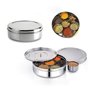 Spice Container - Masala Dabba - 7 Compartments, masala box,steel masala dabba,Spice container box,stainless steel spice box indian masala dabba with 7 spice containers with size 8 X 8 inches