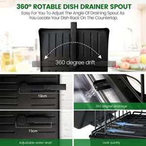 SPOWAY 2 Tier Dish Racks for Kitchen Counter,Dish Drying Rack with 360°Drainage,Dish Drainboard Set with Cutlery Holder and 4 Cup Holder,Dish drainers Over Sink Drying Rack On Counter