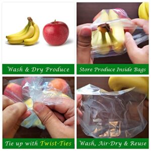 Reusable Vegetable Produce Bags by Produce Pouch – Keeps Fruit, Vegetable, Herbs Fresh Longer, Prevent Food Waste - BPA and Lead-Free Produce Saver Storage Green Bag - Set Of 30 w/Twist-Ties