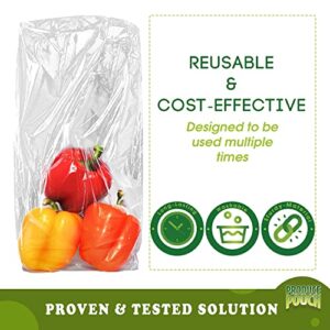 Reusable Vegetable Produce Bags by Produce Pouch – Keeps Fruit, Vegetable, Herbs Fresh Longer, Prevent Food Waste - BPA and Lead-Free Produce Saver Storage Green Bag - Set Of 30 w/Twist-Ties