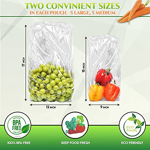 Reusable Vegetable Produce Bags by Produce Pouch – Keeps Fruit, Vegetable, Herbs Fresh Longer, Prevent Food Waste - BPA and Lead-Free Produce Saver Storage Green Bag - Set Of 30 w/Twist-Ties