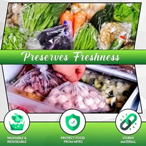 Reusable Vegetable Produce Bags by Produce Pouch – Keeps Fruit, Vegetable, Herbs Fresh Longer, Prevent Food Waste - BPA and Lead-Free Produce Saver Storage Green Bag - Set Of 30 w/Twist-Ties