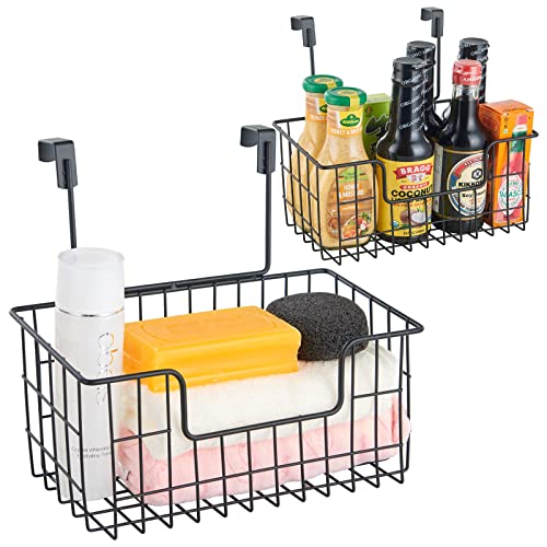 2Pack Over The Cabinet Door Organizer,Hanging Storage Wire Basket Suitable for Kitchen,Cabinet,Bathroom,Pantry,Black