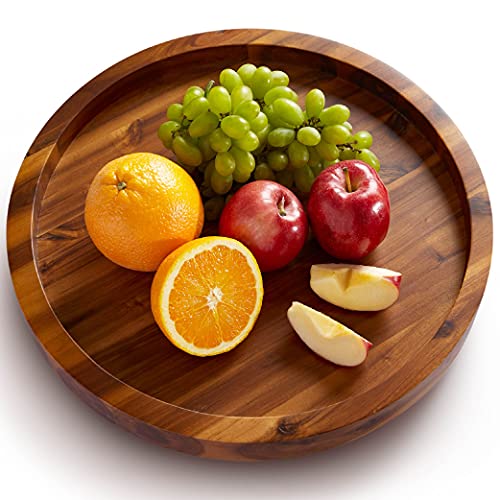 RABAHA 16" Acacia Lazy Susan Organizer for Table - Wooden Lazy Susan Turntable for Cabinet - Kitchen Turntable Storage Food Bins Container for Pantry, Countertop (Acacia Wood)