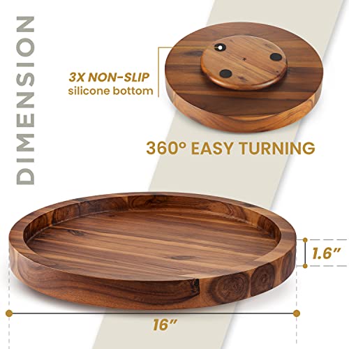 RABAHA 16" Acacia Lazy Susan Organizer for Table - Wooden Lazy Susan Turntable for Cabinet - Kitchen Turntable Storage Food Bins Container for Pantry, Countertop (Acacia Wood)