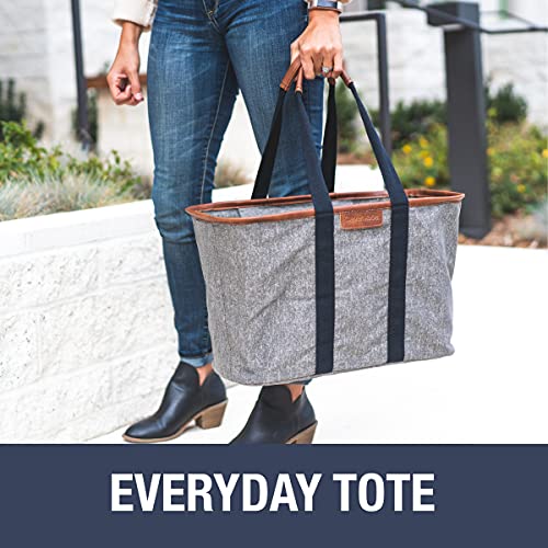 CleverMade 30L SnapBasket LUXE - Reusable Collapsible Durable Grocery Shopping Bag - Heavy Duty Large Structured Tote, Heather Grey