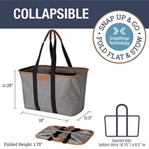 CleverMade 30L SnapBasket LUXE - Reusable Collapsible Durable Grocery Shopping Bag - Heavy Duty Large Structured Tote, Heather Grey