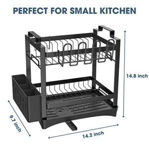 Squish Dish Drying Rack, 2-Tier Rustproof Dish Rack with Drainboard, Large Dish Drainer for Kitchen Counter with Utensil Holder, Cutlery Holder, Cup Holder, Cutting Board Holder