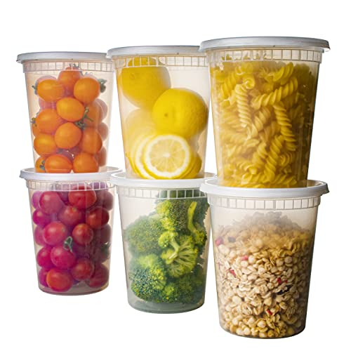 Orgtiv [48 Sets] 32oz Plastic Deli Containers with Lids,Disposable Quart Containers with Lids,Freezer Storage Containers for Food Soup Yogurt Ice Cream Juice,BPA Free Airtight Clear Takeout Boxes