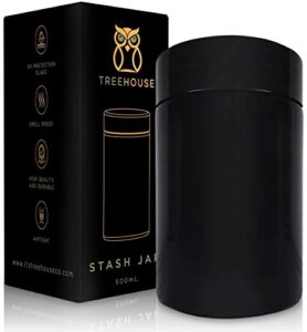 stash jar smell proof container (500ml) for herbs, spices, coffee, teas & more – double sealed air tight jar, thick uv protection glass, smell proof herb storage – plus x2 resealable smell proof bags