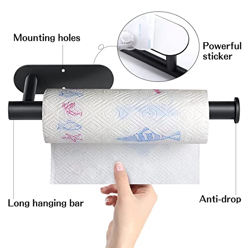 Paper Towel Holder Under Cabinet , Under Cabinet Black Paper Towel Rack,Both Available in Adhesive and Screws,SUS304 Stainless Steel Self-Adhesive Paper Towel Bar,for Kitchen, Pantry, Sink, Bathroom