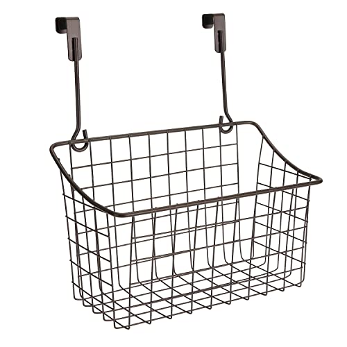 Nicunom 2 Pack Grid Storage Baskets with Hooks, Over Cabinet Door Organizer, Wire Basket Hanging Storage Organizer Steel Wire Sink Organization for Kitchen & Bathroom, Holds Shampoo, Body Wash, Bronze