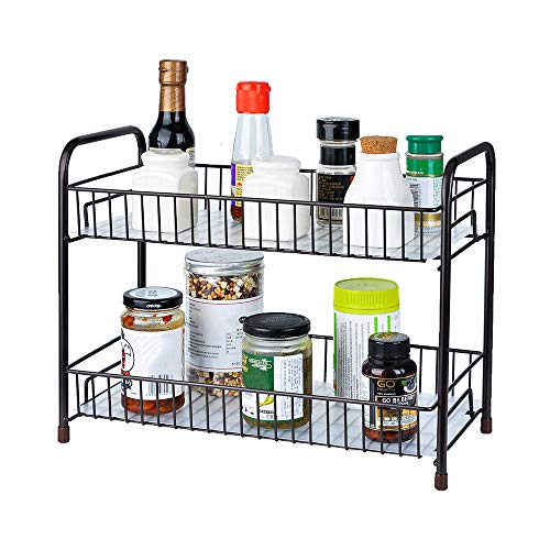 Spice Rack Organizer for Countertop 2 Tier Counter Shelf Standing Holder Storage for Kitchen Cabinet-Bronze