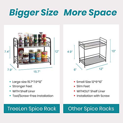 Spice Rack Organizer for Countertop 2 Tier Counter Shelf Standing Holder Storage for Kitchen Cabinet-Bronze