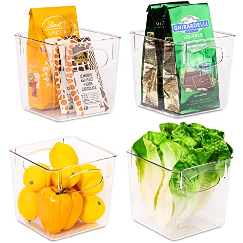 Sorbus Square Refrigerator Organizer Bins - Clear Plastic Pantry, Cabinet & Fridge Organizer for Kitchen Organization and Storage - Versatile Lightweight Bath, Makeup, Food & Snack Organizer (4 Pack)