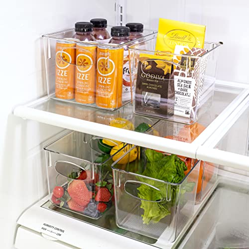 Sorbus Square Refrigerator Organizer Bins - Clear Plastic Pantry, Cabinet & Fridge Organizer for Kitchen Organization and Storage - Versatile Lightweight Bath, Makeup, Food & Snack Organizer (4 Pack)