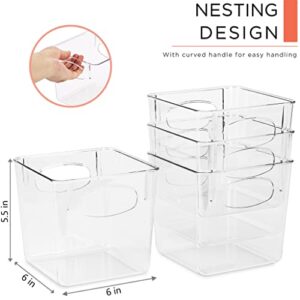 Sorbus Square Refrigerator Organizer Bins - Clear Plastic Pantry, Cabinet & Fridge Organizer for Kitchen Organization and Storage - Versatile Lightweight Bath, Makeup, Food & Snack Organizer (4 Pack)