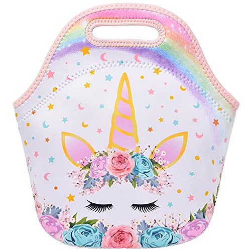 Unicorn Lunch Bag - Neoprene Insulated Lunch Box for Girls School Picnic Shopping Lunch Handbag Waterproof Reusable Lunch Tote Bag Gourmet Tote with Zipper