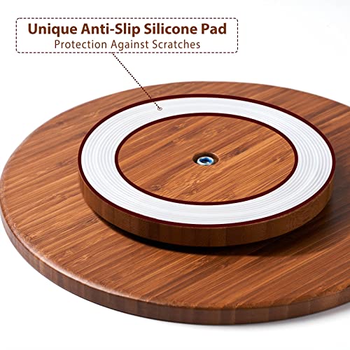 Bamboo Lazy Susan Turntable 10.5”, with Metal Bearing System & Anti-Slip Silicone Pad, Wood Rotating Spice Rack Cabinet Under Sink Organizer for Pantry Kitchen Bathroom Storage