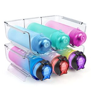 2 packs water bottle organizer holders, kitchen pantry refrigerator organization and storage bins, plastic stackable water bottle holders, each rack holds 3 containers (clear)