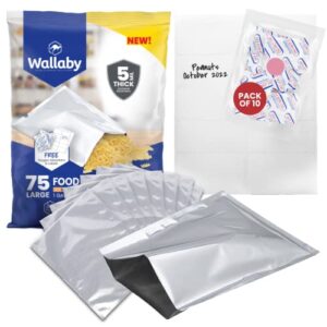 75x wallaby 1-gallon mylar bag bundle – (5 mil – 10″ x 14″) mylar bags, 80x 400cc oxygen absorbers, 80x labels – heat sealable, food safe, & reliable long term-food storage solutions – silver