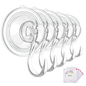 vis’v suction cup hooks, large clear heavy duty vacuum suction hooks with wipes removable strong window glass door kitchen bathroom shower wall suction hanger for towel loofah utensils wreath – 5 pcs