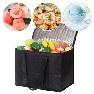 Set of 4 Large Insulated Reusable Grocery Bags with Sturdy Zipper and Handles, Foldable Washable Heavy Duty Cooler Totes for Hot or Cold Food Delivery, Groceries, Travel, Shopping