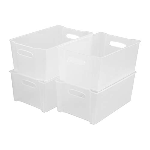 Tyminin Plastic Stackable Fridge Storage Basket Freezer Bin Organiser, Matte Transparent, 4 Packs