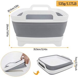 Yummy Sam Collapsible Dish Basin 9L(2.4Gallon) with Draining Plug Foldable Food Strainers Over The Sink Colander Fruits Drainer Basket Vegetable Space Saving Kitchen Storage Basket (Light Grey)