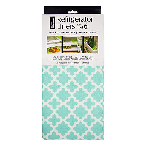 DII Fridge Liner Collection Non-Adhesive, Cut to Fit, 12x24, Aqua Lattice, 6 Piece