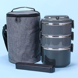 Thermal Lunch Box,YFBXG 3 Tier Stainless Steel Insulated Bento Lunch Container With Lunch Bag & Utensils (Gray, 3 Tier)