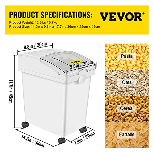 VEVOR Ingredient Bin, 6.6 Gallons Capacity Ingredient Storage Bin, 3 Pcs/Set, PP Material Flour Bins On Wheels, White Shelf Ingredient Bin with Scoop and Sliding Lid, Commercial Storage Bins