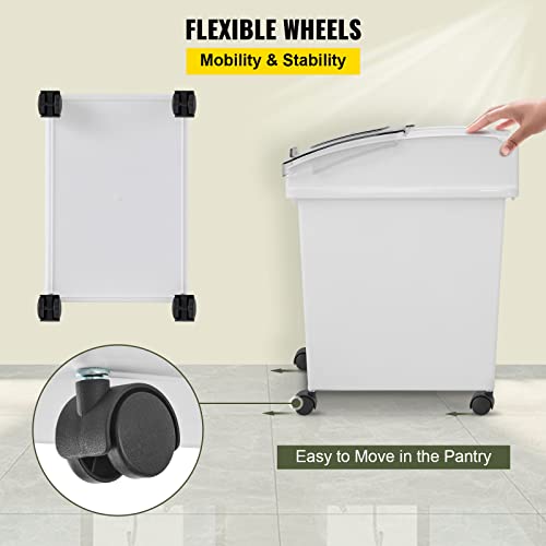 VEVOR Ingredient Bin, 6.6 Gallons Capacity Ingredient Storage Bin, 3 Pcs/Set, PP Material Flour Bins On Wheels, White Shelf Ingredient Bin with Scoop and Sliding Lid, Commercial Storage Bins