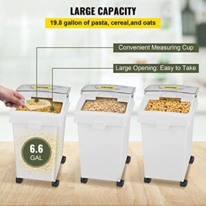 VEVOR Ingredient Bin, 6.6 Gallons Capacity Ingredient Storage Bin, 3 Pcs/Set, PP Material Flour Bins On Wheels, White Shelf Ingredient Bin with Scoop and Sliding Lid, Commercial Storage Bins