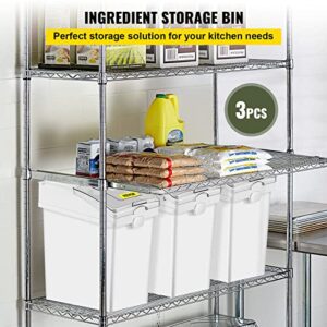 VEVOR Ingredient Bin, 6.6 Gallons Capacity Ingredient Storage Bin, 3 Pcs/Set, PP Material Flour Bins On Wheels, White Shelf Ingredient Bin with Scoop and Sliding Lid, Commercial Storage Bins