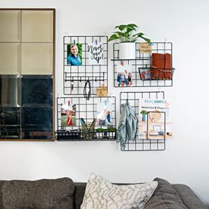 4 Pack Wire Wall Grid Panel with Accessories | Includes Hanging Wall Baskets, Letter Sorter, Shelf & Hook Rack | Grid Wall Panels | Photo Grid | Hanging Home, Office & Kitchen Décor | Photo Wall