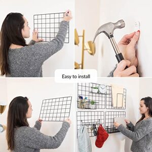 4 Pack Wire Wall Grid Panel with Accessories | Includes Hanging Wall Baskets, Letter Sorter, Shelf & Hook Rack | Grid Wall Panels | Photo Grid | Hanging Home, Office & Kitchen Décor | Photo Wall