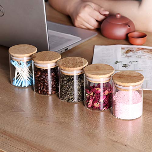 Tzerotone Glass Jars Set,Upgrade Spice Jars with Wood Airtight Lids and Labels, 6oz 12 Piece Small Food Storage Containers for Home Kitchen, Tea, Herbs, Sugar, Salt, Coffee, Flour, Herbs, Grains…